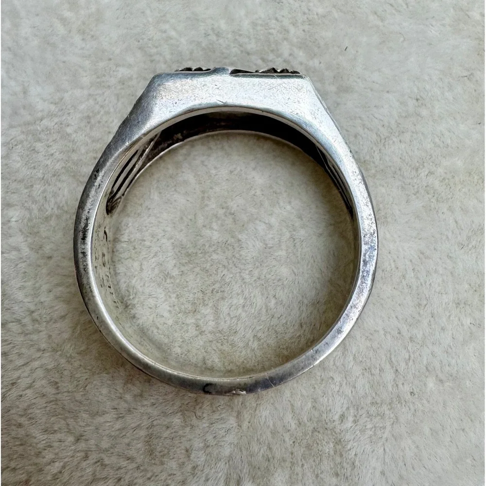 Vintage Sterling‎ Silver Leaf Feather Signet Ring Split Shank Mens Size 11.75